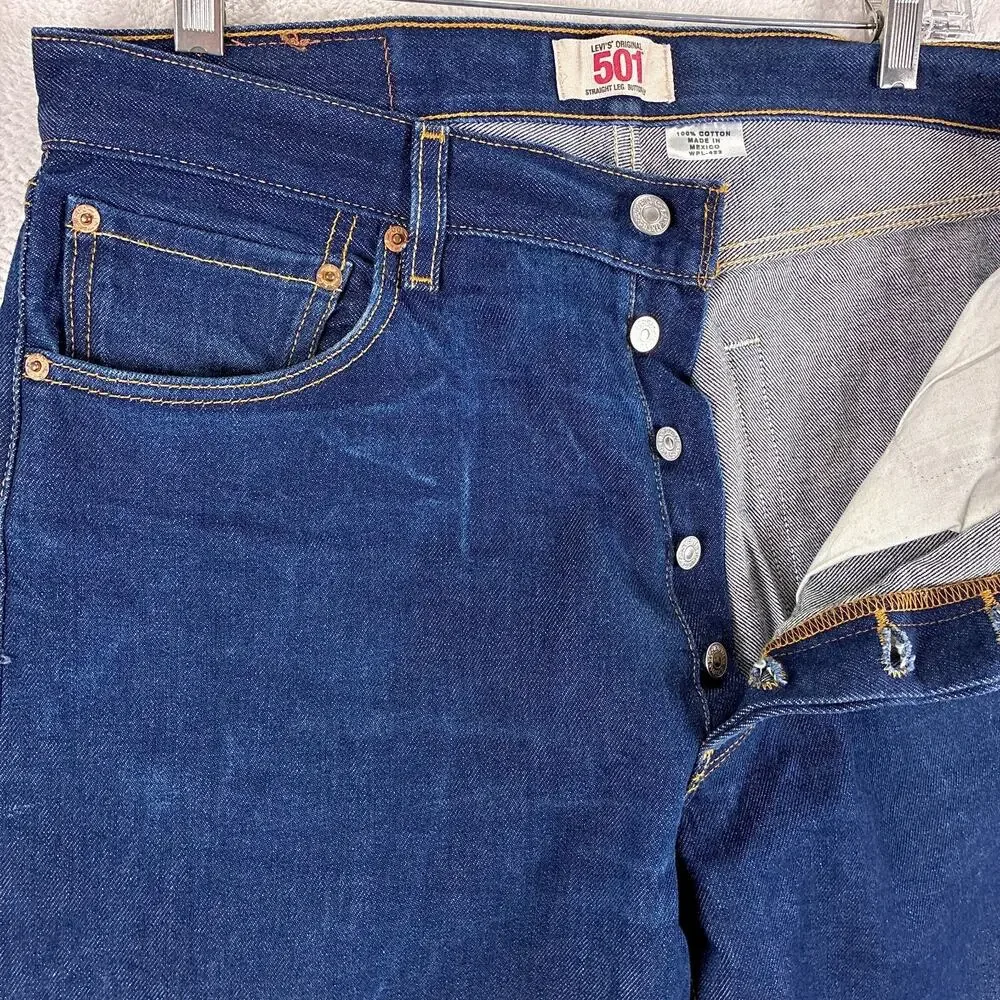 VTG Levis 501xx Jeans Mens 35x34 (35x32) Indigo Rigid Raw Wash Button Fly Y2K